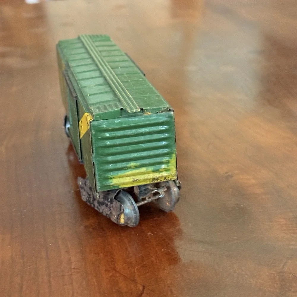 Vintage Marx O Gauge GAEX 1950 Green Tin Litho Boxcar Sliding Door Train Car